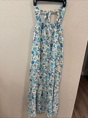 Old Navy White Dress with Blue and Teal Floral Print
